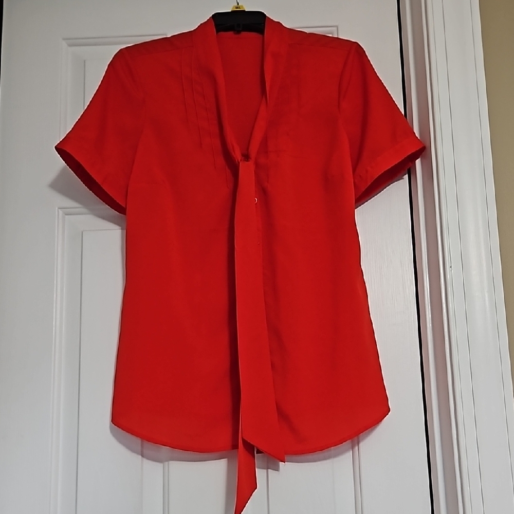 Red V-Neck Tie Front Blouse